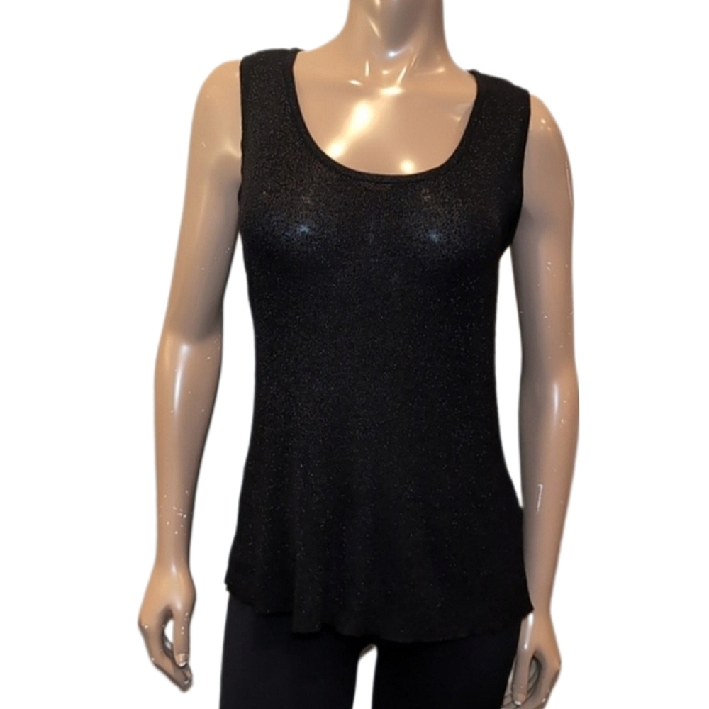 LAURA Shimmery Knit Tank Top Scoop Neck Black Sleeveless Stretch Womens Medium